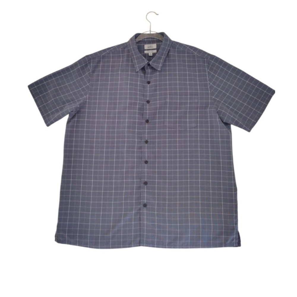 Croft &‎ Barrow Button Up Shirt Man's XL Gray Plaid Short Sleeve Chest Pocket